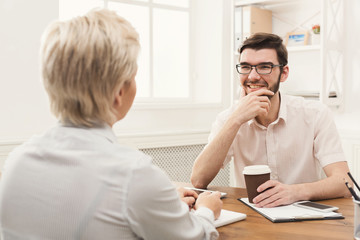 Obraz premium Couple of business partners work at modern office