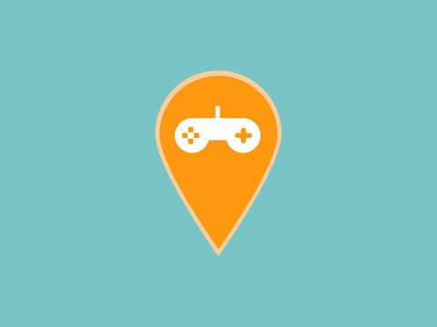 Game center place on map. Pin icon vector. Location sign