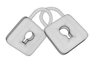 Padlock cyber security concept. Lock symbol from lines and squares, point connecting network. Wireframe low poly mesh vector illustration
