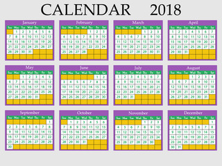 Calendar 2018. Vector illustration eps 10