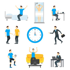 Cartoon Daily Routine Character Man. Vector