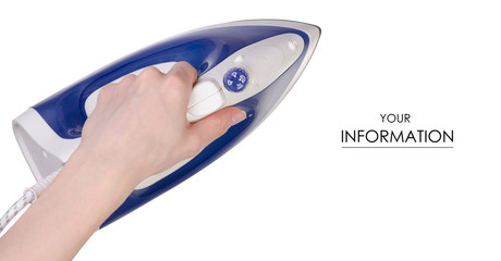 Iron in hand pattern on white background isolation, top view