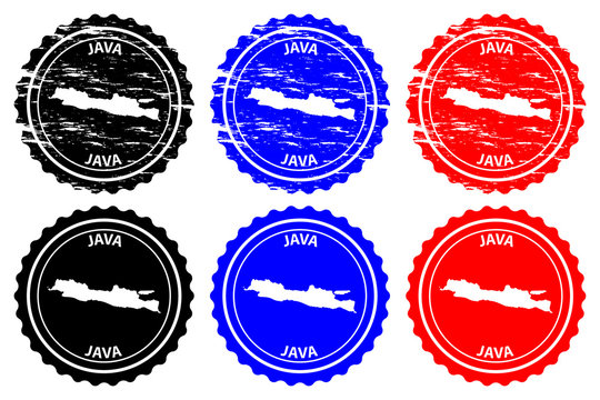 Java - rubber stamp - vector, Java map pattern - sticker - black, blue and red