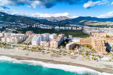 Part of a set of aerial views of a mediterranean spanish beach (San Cristobal beach) at Almunecar, Granada, Spain
