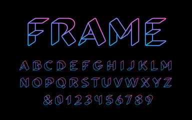 3D linear font. Vector alphabet with latin letters and numbers.