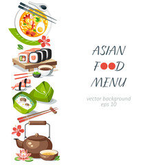 Asian food background vertical menu dishes chinese traditional cuisine japanese thai frame background border

