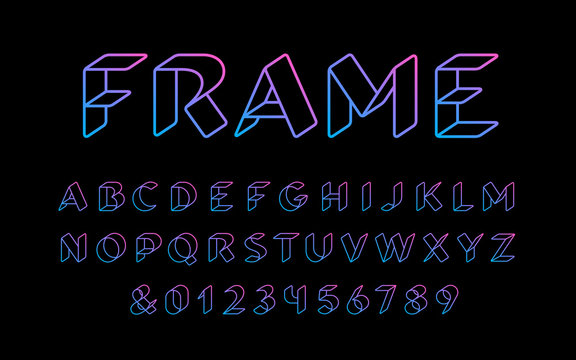 3D linear font. Vector alphabet with latin letters and numbers.