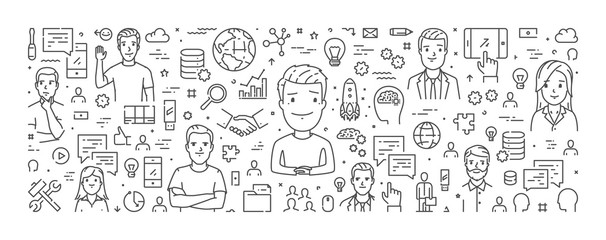 Vector line web banner for teamwork