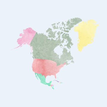 North America in watercolor effect