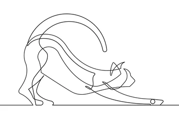  Uitrekkende kat doorlopende lijn Vectorkunst © thirteenfifty