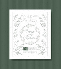 wedding and married invitation card with circular wreath vector illustration