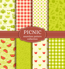 Summer picnic. Seamless patterns. Vector set.