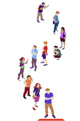 Vector illustration of a crowd of people staying in queue.