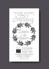 wedding and married invitation card with circular wreath vector illustration