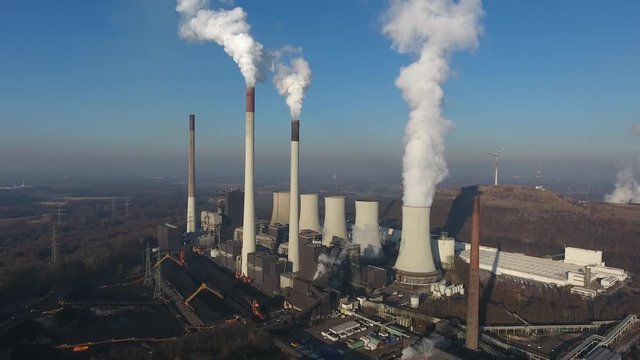 Aerial shot of the power station Scholven located in Gelsenkirchen, Nordrhein-Westfalen, Germany
