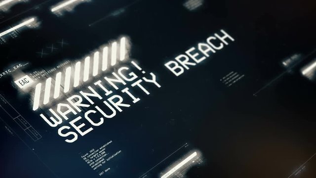 Security breach detected, system message on screen, hacking attempt, data loss. Computer notification on screen