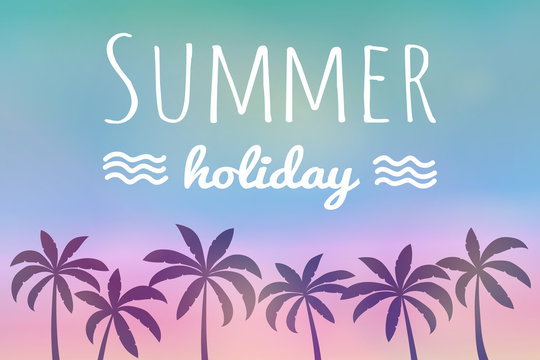 Colurful poster with palm trees - summer holiday. Vector.