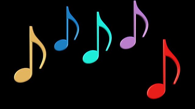 Dancing multicolored musical notes. 3d musical notes on black background. FullHD video 1920x1080