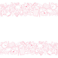 Concept of a school poster with hand drawn accessories - template of a poster. Vector.