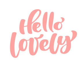 Text hello lovely handwritten calligraphy lettering quote to valentines day design greeting card, poster, banner, printable wall art, t-shirt and other, vector illustration