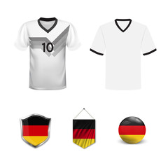 Set of T-shirts and flags of the national team of Germany. Vector illustration.