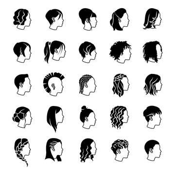 Female hairstyles glyph vector icons