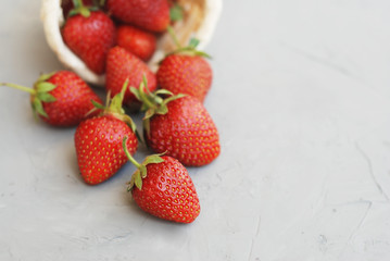 Fresh Strawberries Summer Fruit Vitamine with Strawberries Textured Cement Gay Background Copy Space
