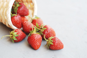 Fresh Strawberries Summer Fruit Vitamine with Strawberries Textured Cement Gay Background Copy Space