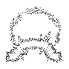 wreath leafs with ribbon frame vector illustration design