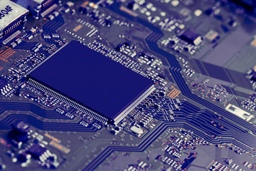 Electronic circuit board close up.