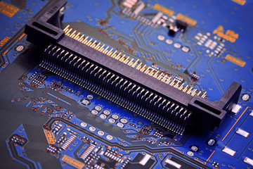 Electronic circuit board close up.