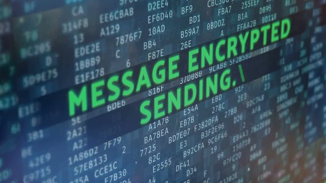 Encrypting message, sending message notification, hacking background, security. Computer or smartphone notification on screen