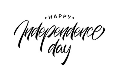 Vector illustration: Handwritten lettering of Happy Independence Day on white background. Fourth of July.