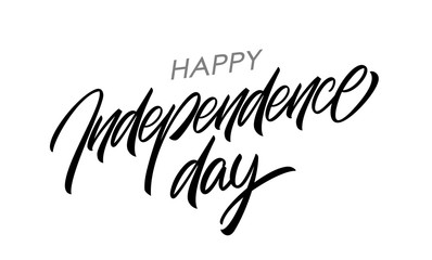 Handwritten lettering of Happy Independence Day on white background. Fourth of July typographic design.