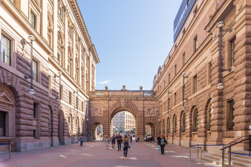 STOCKHOLM, SWEDEN - AUGUST 21, 2017: Tourists on the streets of Old Town