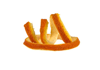 Dried orange peel on a white background
