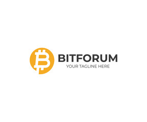 Bitcoin chat logo template. Bitcoin sign and speech bubble vector design. Bitcoin business logotype