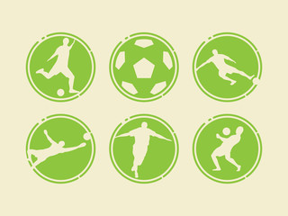 Soccer / Football Icons With Player Silhouette. Flat Style Sport Design.