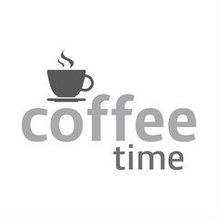 Cup of coffee, coffee time logotype, cup of espresso, vector illustration isolated on white background