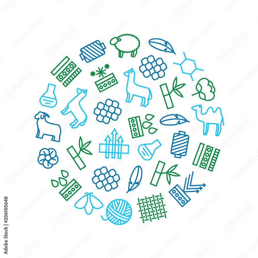 Poster symbols of fabric feature round design template. vector