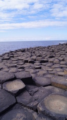 Fototapeta premium The stone floor with stones at different heights on a beautiful holiday day at Giant's Causeway in Northern Ireland