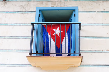 View on the window with the Cuban flag.