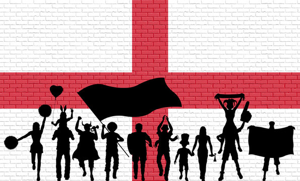 English supporter silhouette in front of brick wall with England flag