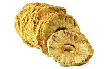 dried pineapple rings isolated on white background