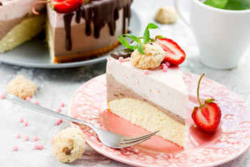 Chocolate strawberry bavarian cream cake