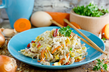 Pad Thai noodles with fried eggs