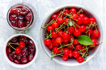 Cherry jam with fresh red cherries