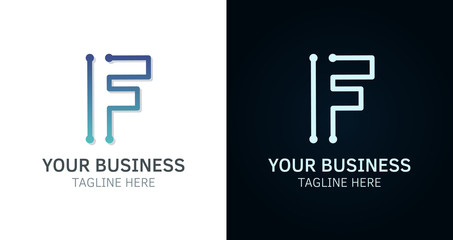 Letter F minimal logo icon design. Vector template graphic elements. Technology, digital interfaces, hardware and engineering concepts. Graphic made of circuits
