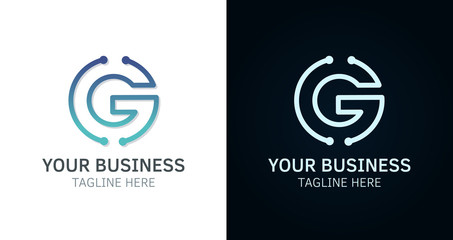 Letter G minimal logo icon design. Vector template graphic elements. Technology, digital interfaces, hardware and engineering concepts. Graphic made of circuits