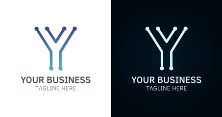 Obraz premium Letter Y minimal logo icon design. Vector template graphic elements. Technology, digital interfaces, hardware and engineering concepts. Graphic made of circuits